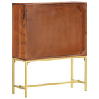 vidaXL Acacia Wood Highboard with Steel Legs – Walnut Finish, Four-Door Storage Cabinet - Brown and Golden, Rustic Modern Design, Polished, Painted, and Lacquered