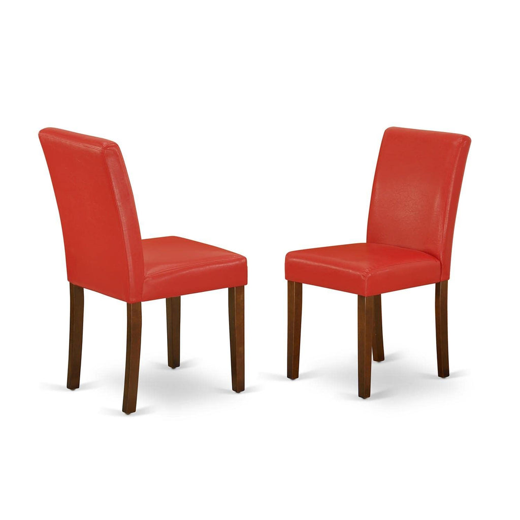 East West Furniture Mlab3-Mah-72 3 Piece Kitchen Table Set Contains A Rectangle Dining Room Table With Butterfly Leaf And 2 Firebrick Red Faux Leather Parsons Chairs, 36X54 Inch, Mahogany
