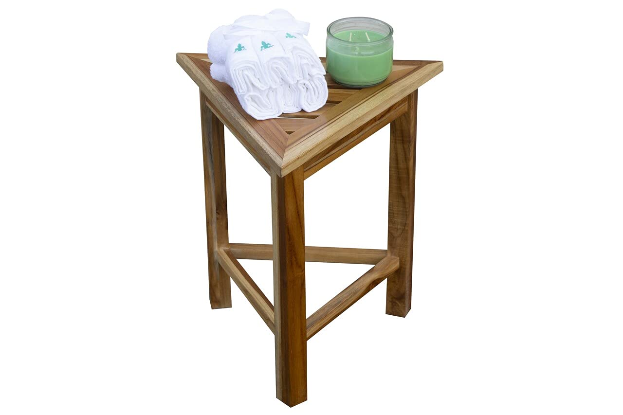 HomeRoots Teak EcoDecors FlexiCorner 18in Tall ShowerShelf ED1040 in a Brown Finish