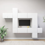 vidaXL TV Cabinet Set 10 Piece Home Indoor Living Room Hanging Wall-Mounted Stereo Plasma HiFi Cabinet TV Unit Furniture White Engineered Wood