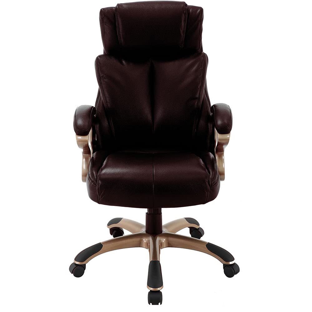 Hanover Atlas Executive Upholstered Faux-Leather Seat In Brown And Copper-Wheeled Base, Office Chair
