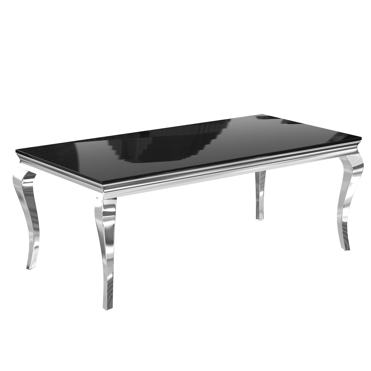 Acme Fabiola Dining Table in Stainless Steel and Black Glass