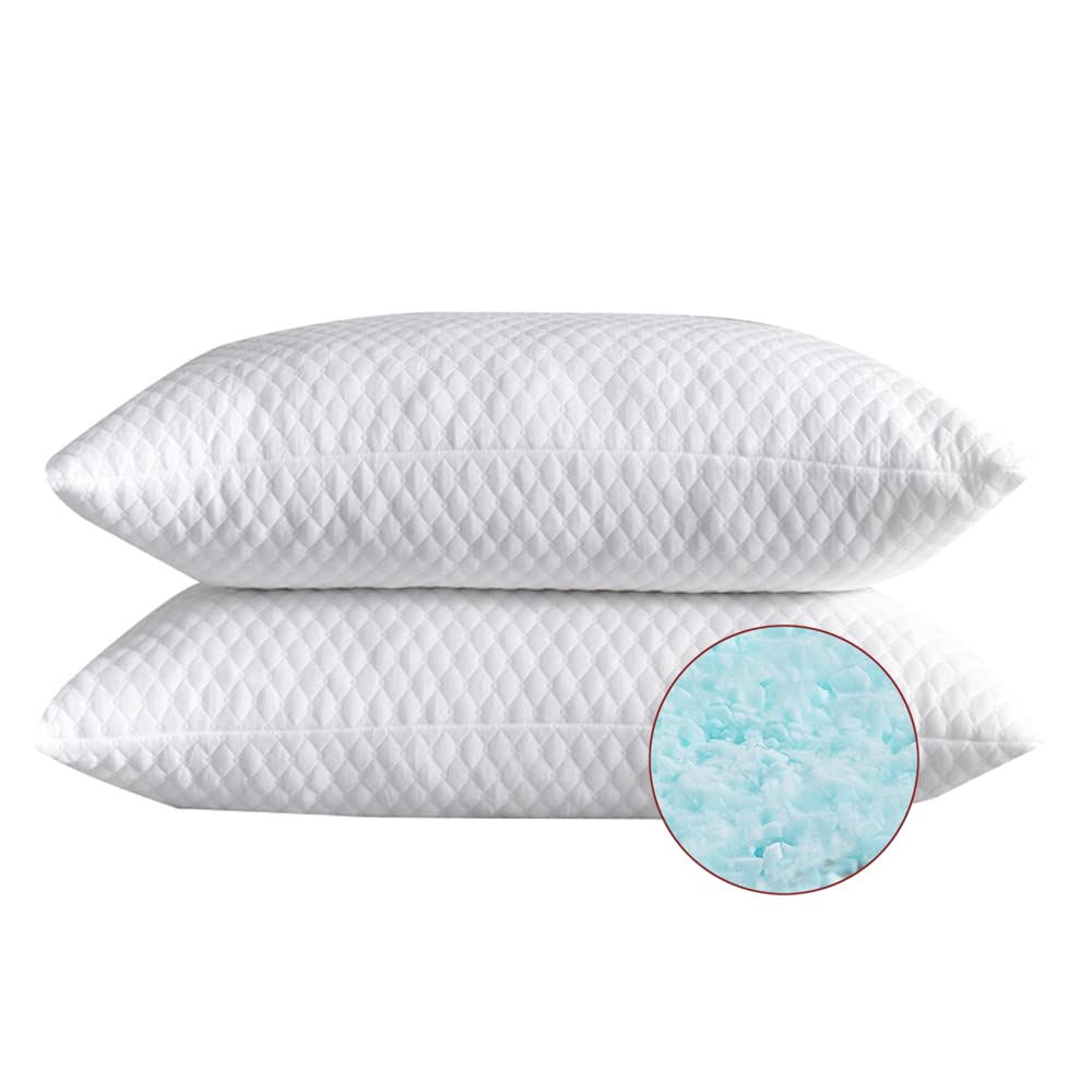 Ntcoco 2 Pillows, Shredded Memory Foam Bed Pillows For Sleeping, With Washable Removable Cooling Hypoallergenic Sleep Pillow For