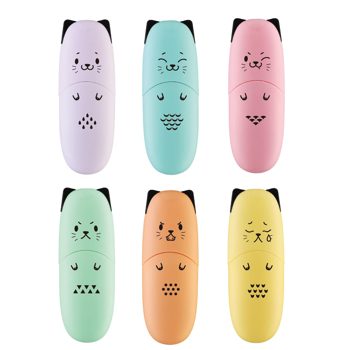 Enlegend 6 Pieces Cat Shape Cute Mini Highlighter Pen Pastel Color Chisel Tip Kawaii Kids Stocking Stuffers Gift Highlighter Mar