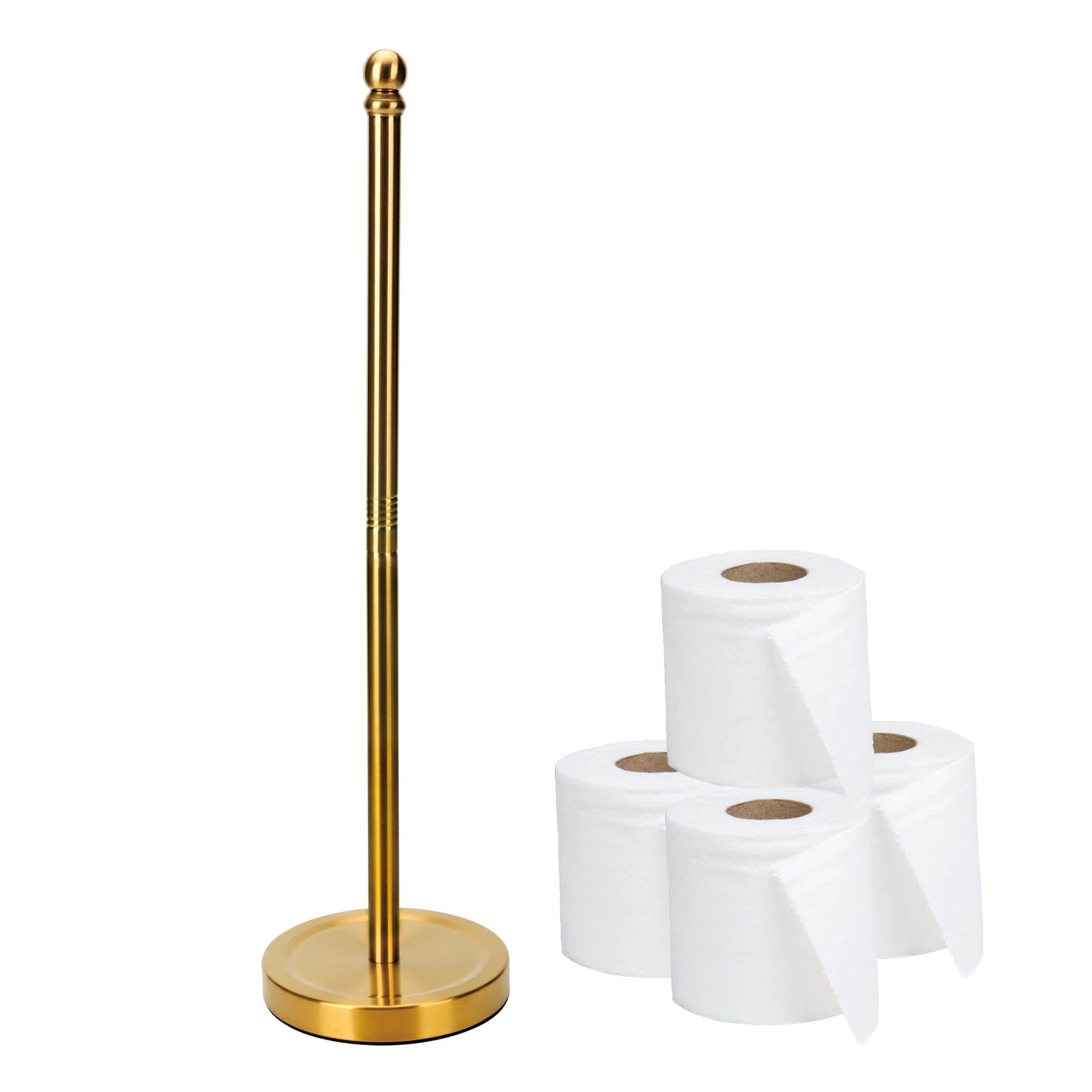 Priseen Toilet Paper Holder Stand Storage 5 Paper Rolls, Gold Freestanding TP Roll Holder, Stainless Steel (Gold)