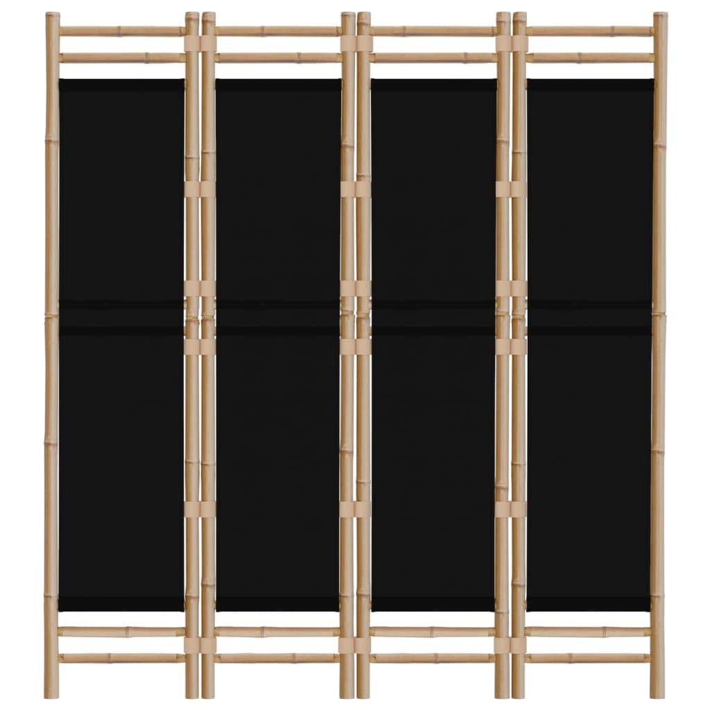vidaXL Folding Room Divider | 4-Panel | Durable Bamboo Material and Black Canvas | Versatile for Living Room, Garden, Balcony | Foldable for Easy Storage