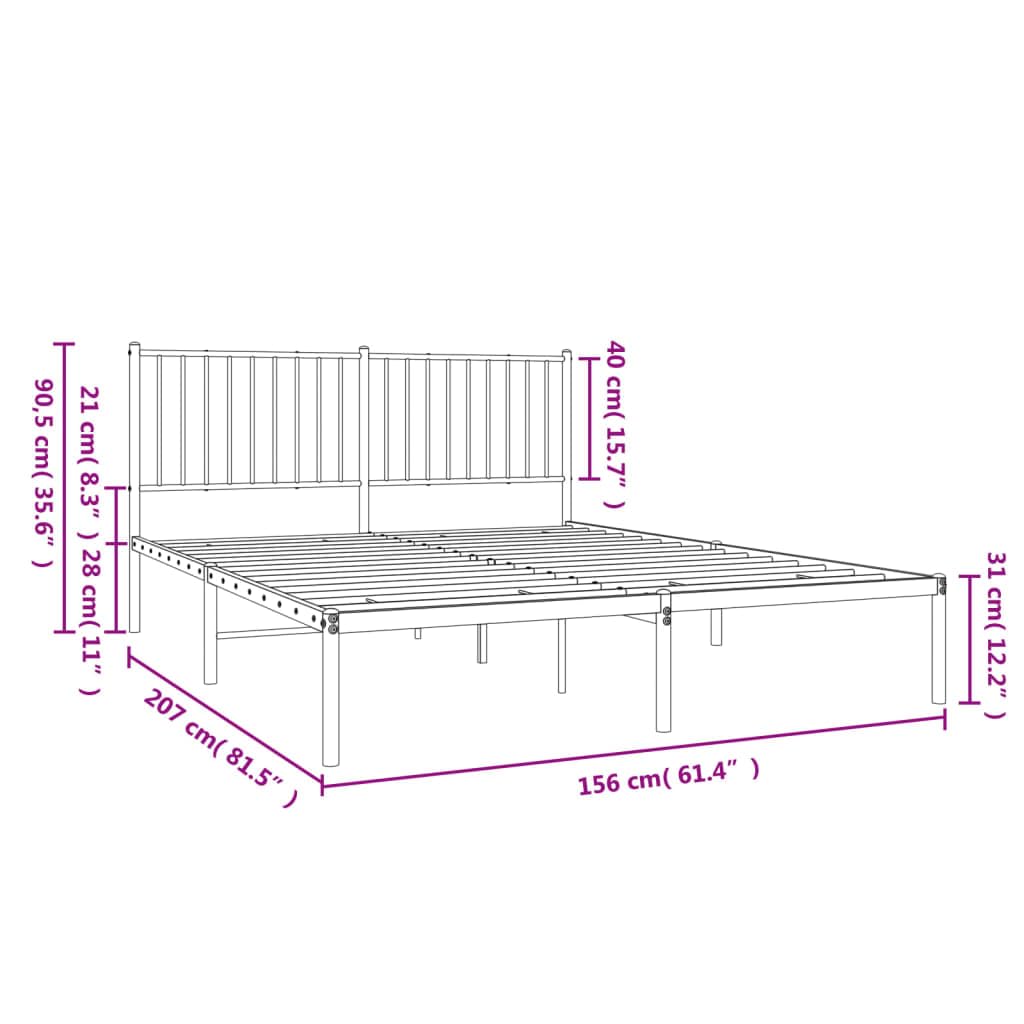 vidaXL 12-Inch Black Metal Queen Bed Frame with Headboard, Heavy-Duty Construction with Under-Bed Storage for Modern Bedroom, No Box Spring Needed & Easy Assembly, No Mattress