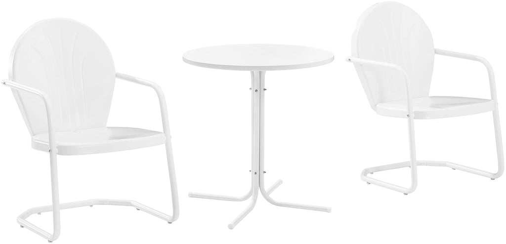 Crosley Furniture Griffith 3-Piece Outdoor Bistro Set, Retro Metal Patio Table and Chairs for Dining, Porch, White Gloss and White Satin