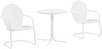 Crosley Furniture Griffith 3-Piece Outdoor Bistro Set, Retro Metal Patio Table and Chairs for Dining, Porch, White Gloss and White Satin