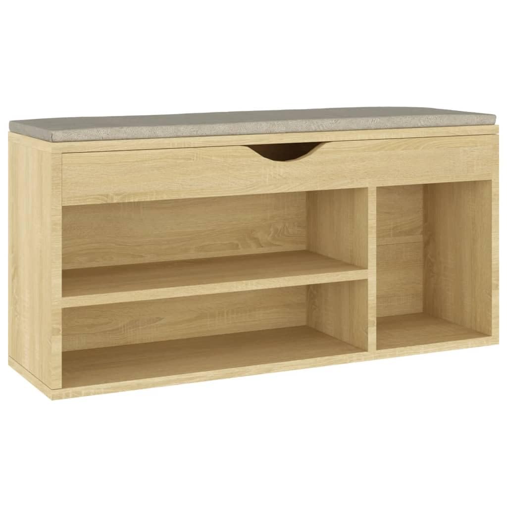 vidaXL Shoe Bench with Storage Cabinet, Comfortable Cushion, Sonoma Oak Finish, Engineered Wood and MDF, 40.9&quot;x11.8&quot;x19.3&quot;