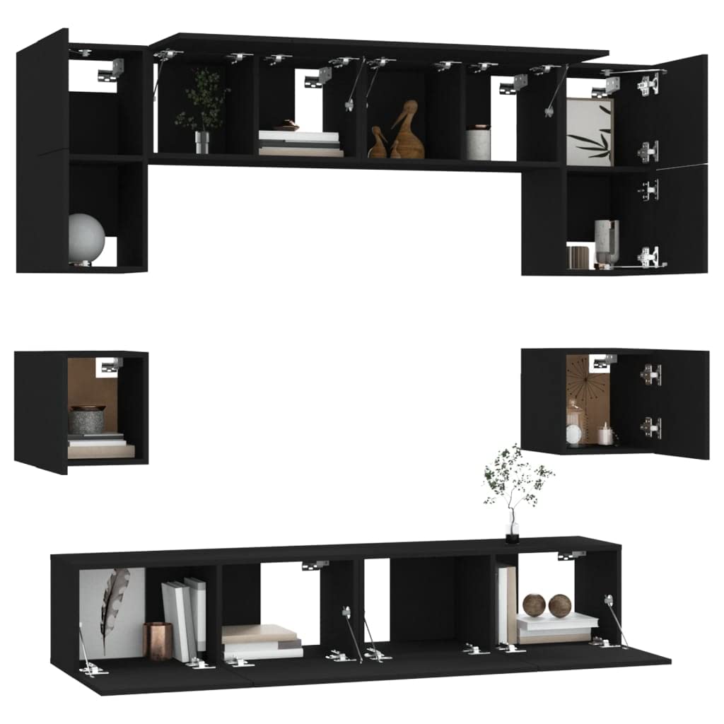 vidaXL 8 Piece TV Cabinet Set Black Engineered Wood