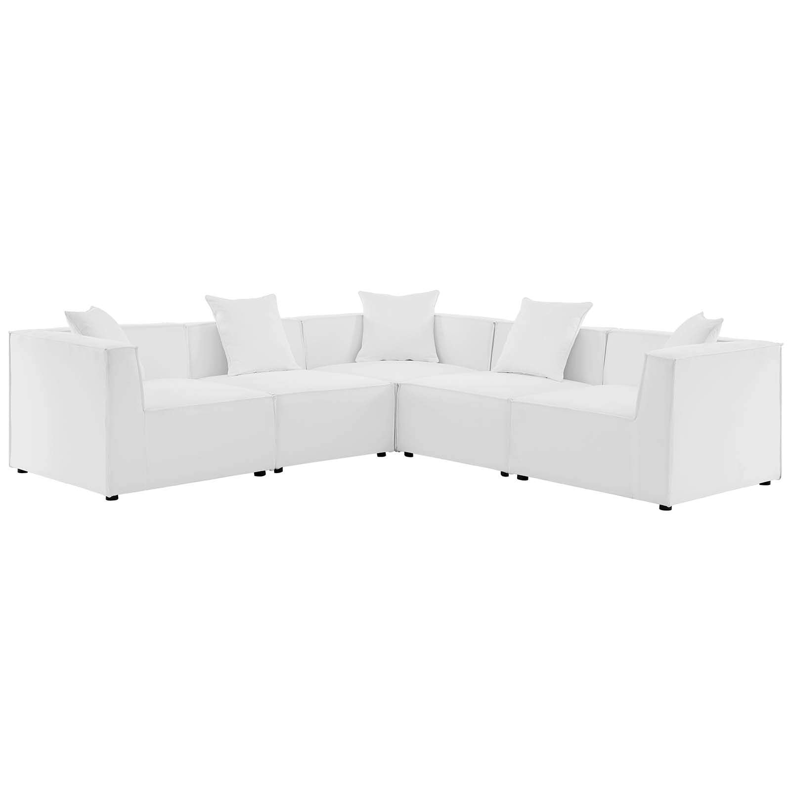 Modway Eei-4384-Whi Saybrook Patio Upholstered Sectional Sofa In White, 5-Piece Set
