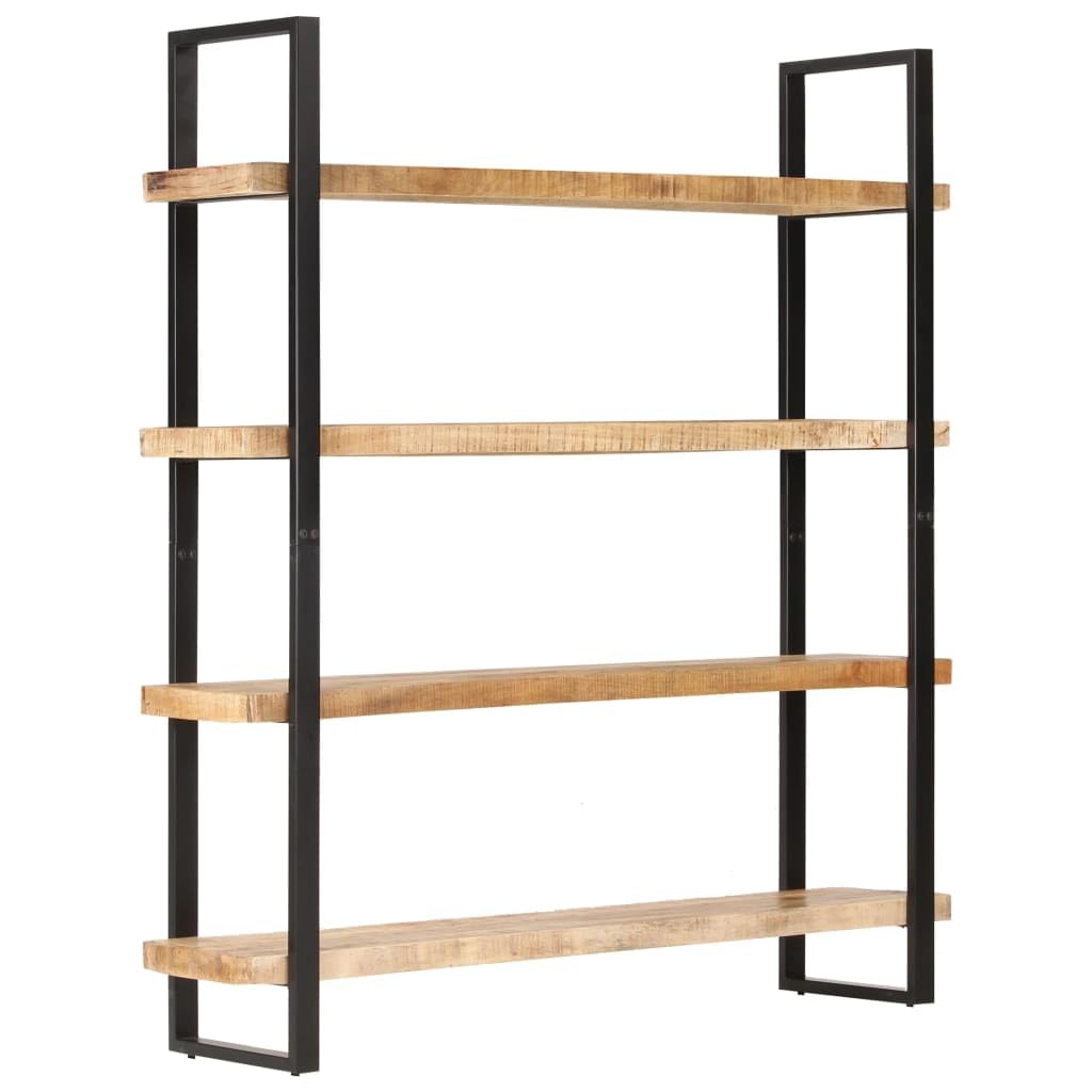 vidaXL 4-Tier Freestanding Bookcase – Industrial-Styled Storage Solution with Rough Mango Wood Shelves and Iron Frame, Easy Assembly, Ideal for Home or Office, Brown