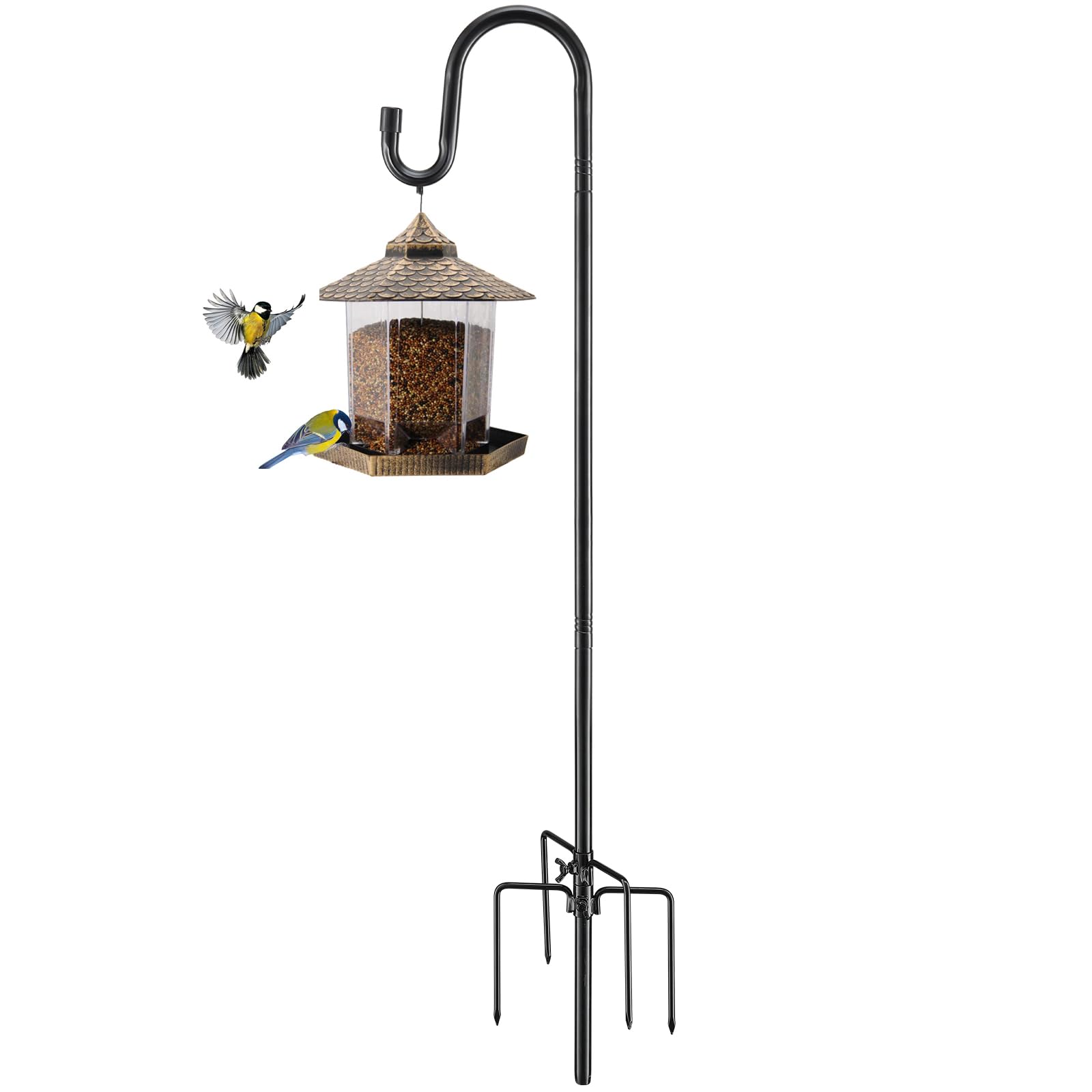 Bird Feeder Pole, 62 Inch & 5/8 Inch Diameter Stainless Steel Heavy Duty Shepherds Hooks For Outdoor To Hang Outdoor Lights With