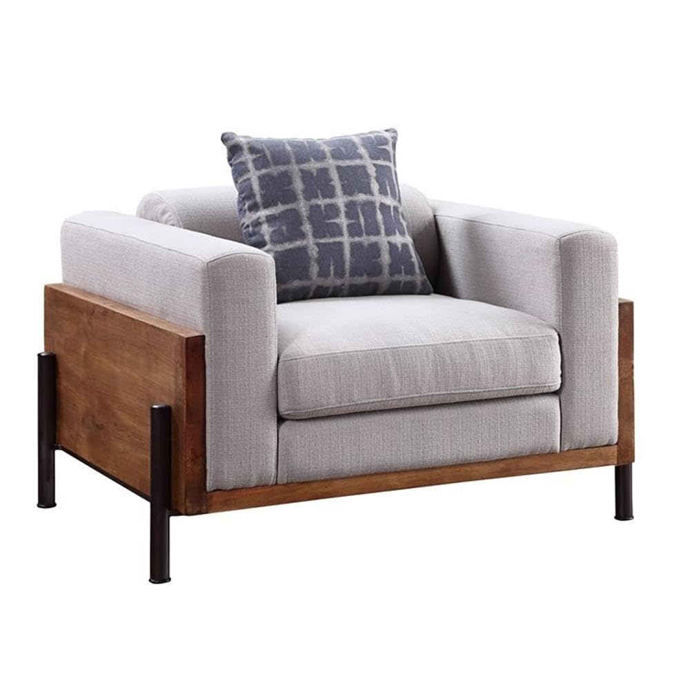 Acme Pelton Fabric Loose Back Chair with 1 Pillow in Walnut