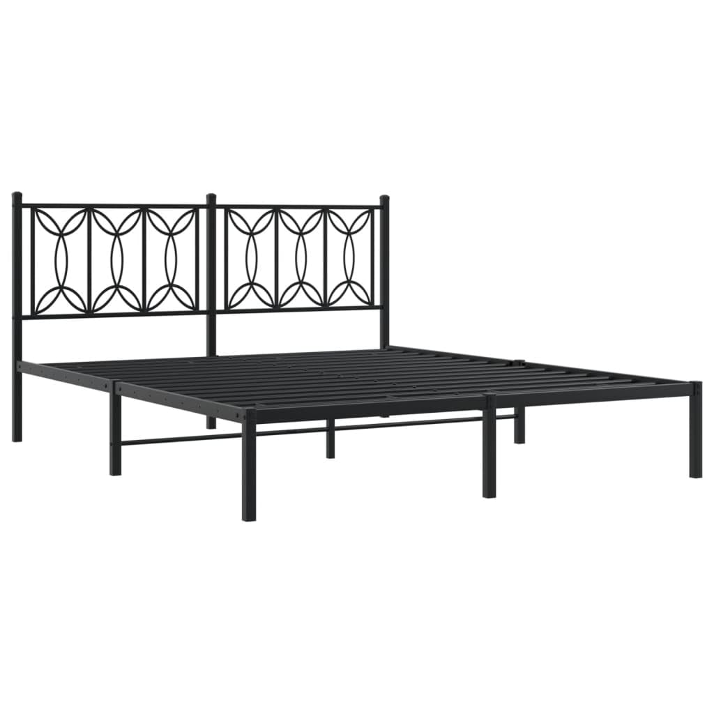 vidaXL Metal Bed Frame with Headboard Black Steel 59.1x78.7 - Double Bed with Storage Space