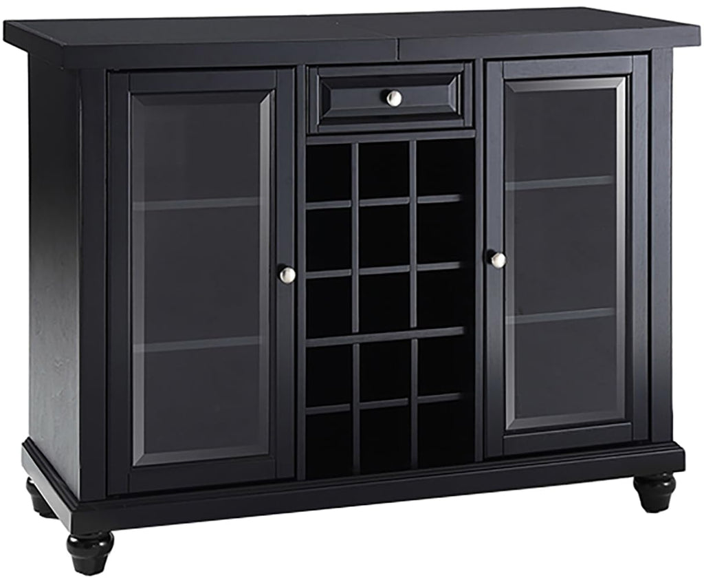 Crosley Furniture Cambridge Sliding Top Bar Cabinet with Storage Shelves, Drawer, and Wine Rack, Black