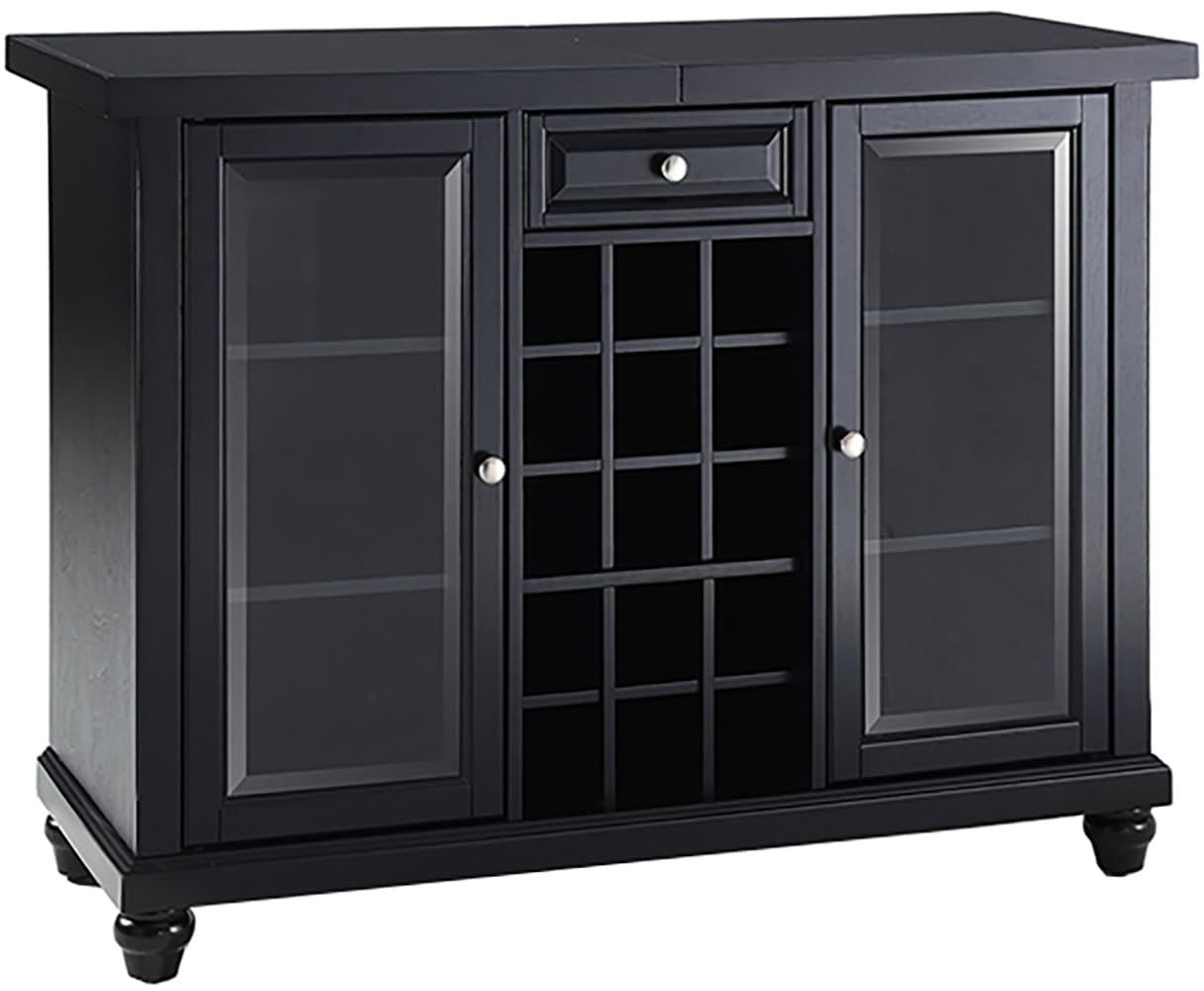 Crosley Furniture Cambridge Sliding Top Bar Cabinet with Storage Shelves, Drawer, and Wine Rack, Black