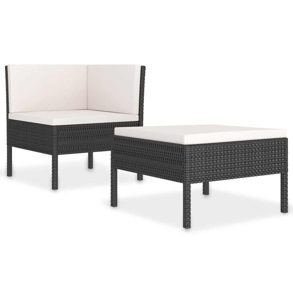 2 Piece Patio Lounge Set with Cushions Poly Rattan Black