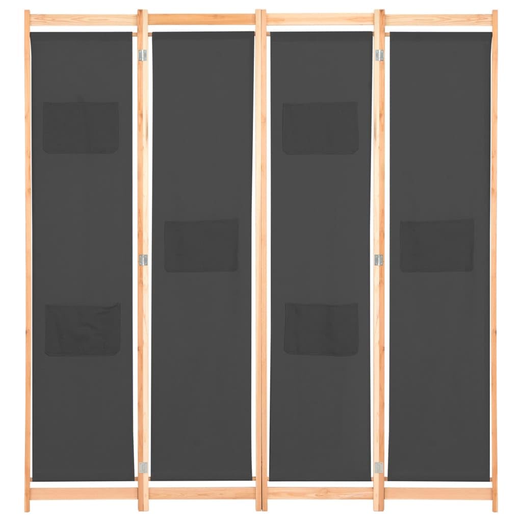 vidaXL Room Divider, 4 Panel Folding Room Divider Privacy Screen, Freestanding Divider Screen for Home Living Room Office, Gray Fabric