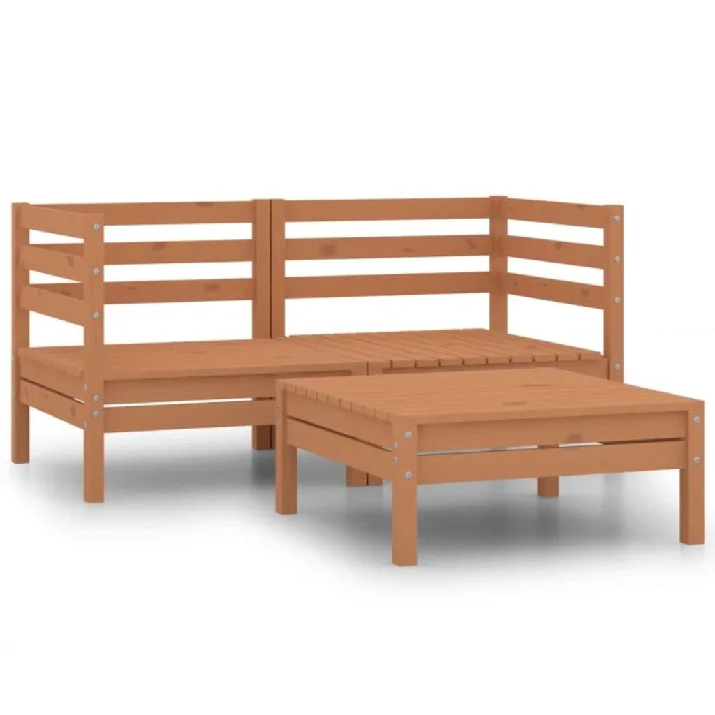 vidaXL 3-Piece Patio Lounge Set- Solid Pinewood, Honey Brown- Perfect for Gardens, Patios & Living Rooms- Rustic Pallet Design- Durable & Weather Resistant