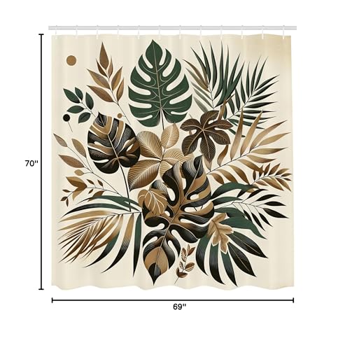 Ambesonne Brown Shower Curtain, Exotic Retro Inspired Monstera Palm Jungle Leaves Vintage Botanical, Cloth Fabric Bathroom Decor