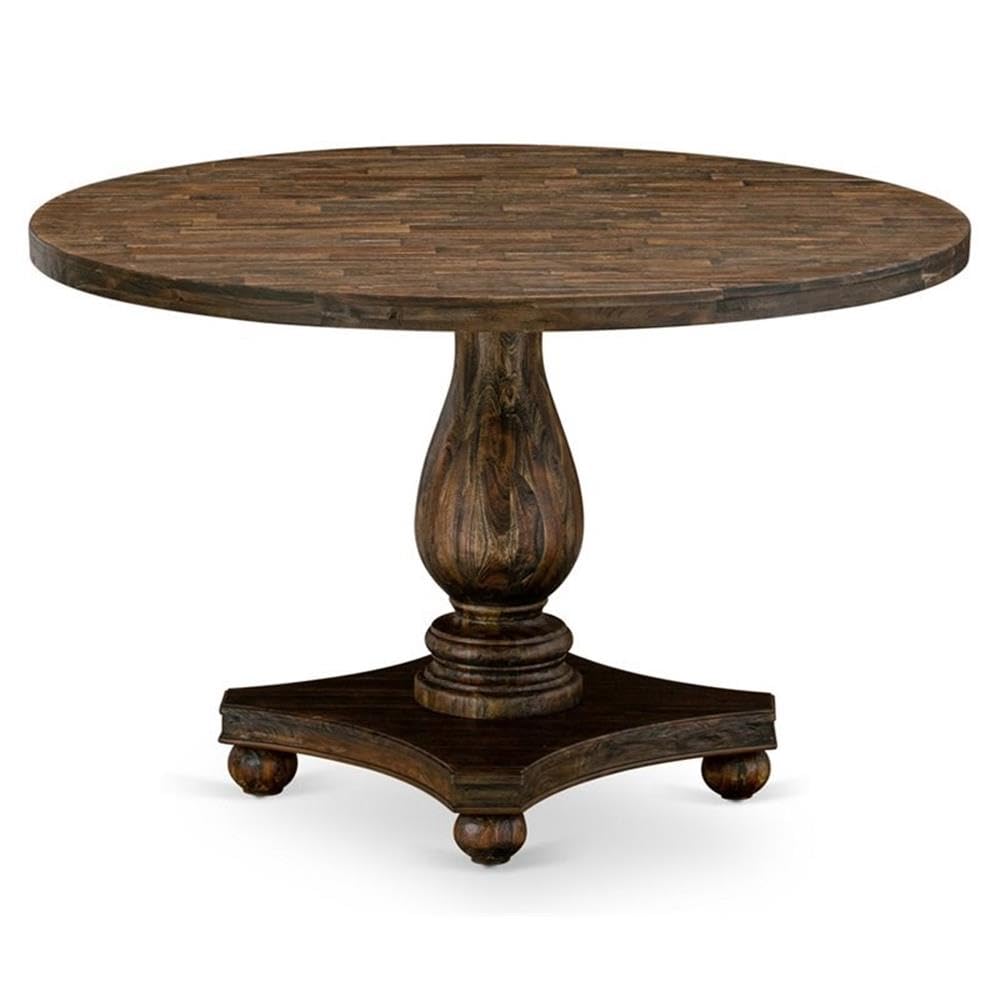 East West Furniture IR2-07-TP Irving Kitchen Dining Table - a Round Wooden Table Top with Pedestal Base, 48x48 Inch, Distressed Jacobean