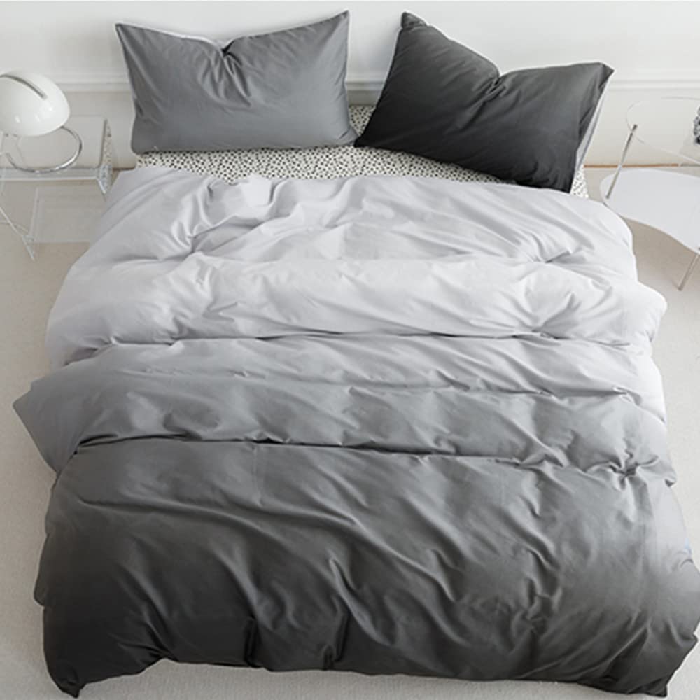 Clothknow Grey Comforter Set California King 3Pcs Gray White Gradient Bedding Comforter Sets Light Grey Comforter Soft Tone Grey