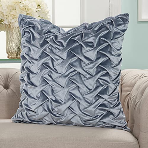 HomeRoots 100% Polyester Powder Blue Pleated Velvet Throw Pillow