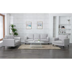 Acme Kyrene Linen Fabric Upholstered Loveseat with Track Armrest in Light Gray