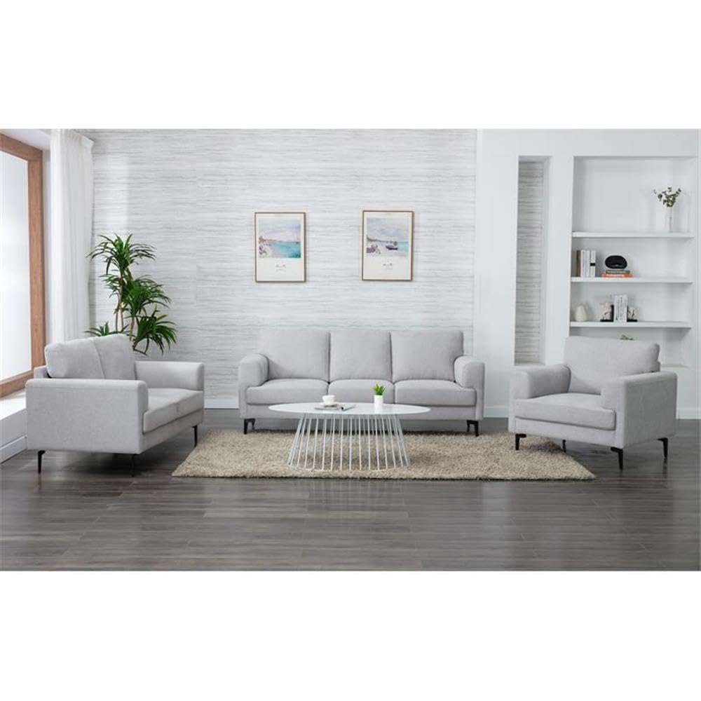 Acme Kyrene Linen Fabric Upholstered Loveseat with Track Armrest in Light Gray