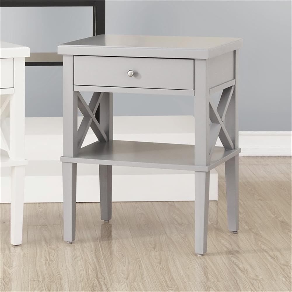 Comfort Pointe Marta Dove Gray 1-Drawer Wood Nightstand with Storage Shelf