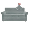 Znsayotx Luxury Velvet Couch Cover 4 Piece Stretch Sofa Covers For 3 Cushion Couch Thick Soft Spandex Sofa Slipcover Living Room Anti Slip Dogs Furniture Protector (Light Grey), 71'-91'(3 Cushions)