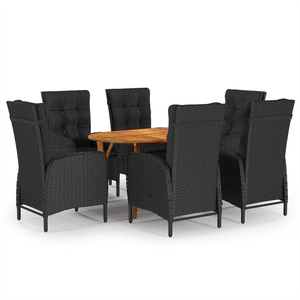 vidaXL 7 Piece Patio Dining Set Black