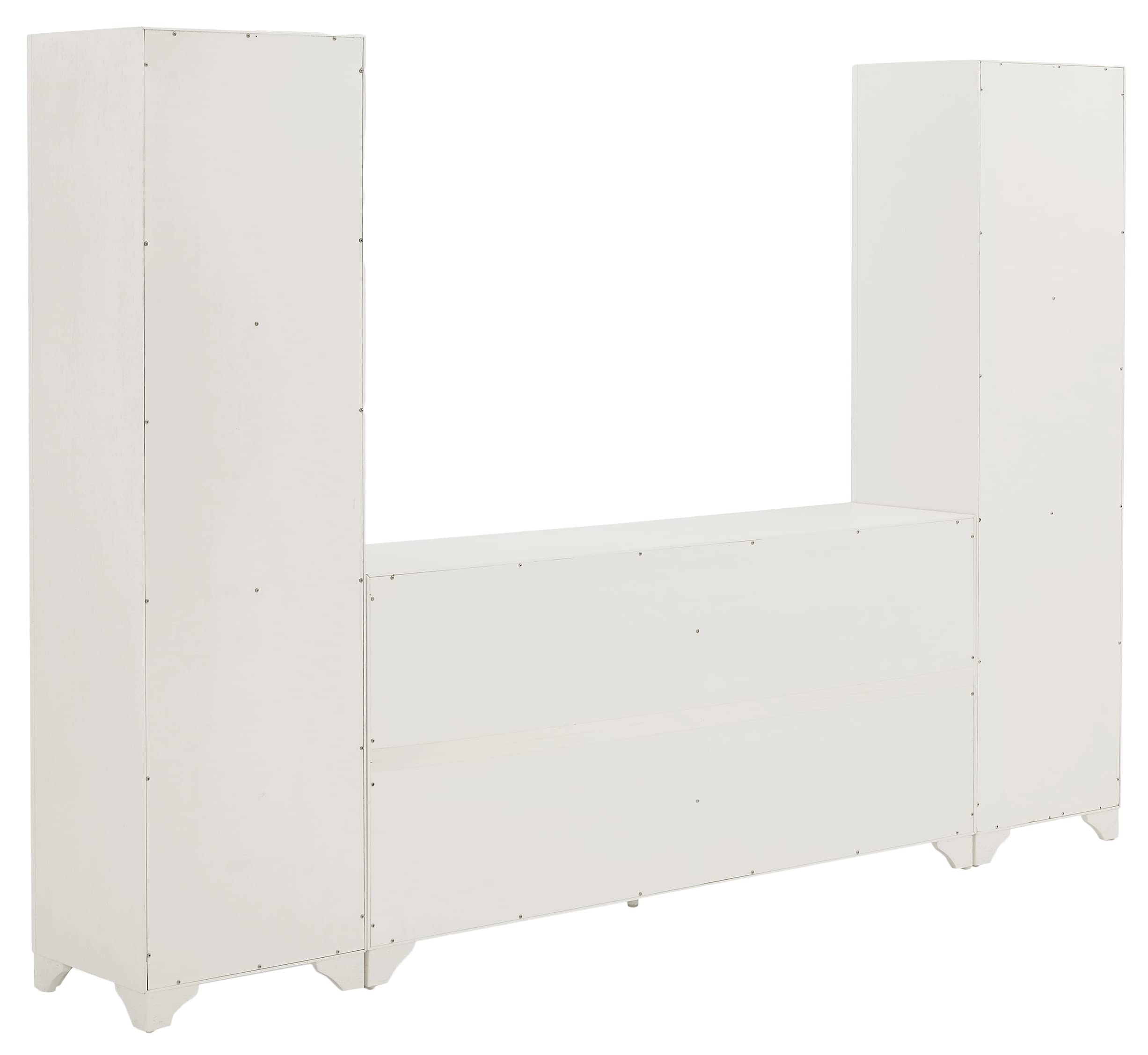 Crosley Furniture Tara 3-Piece Entertainment Center with TV Stand, Bookshelves, and Storage Shelves, Distressed White