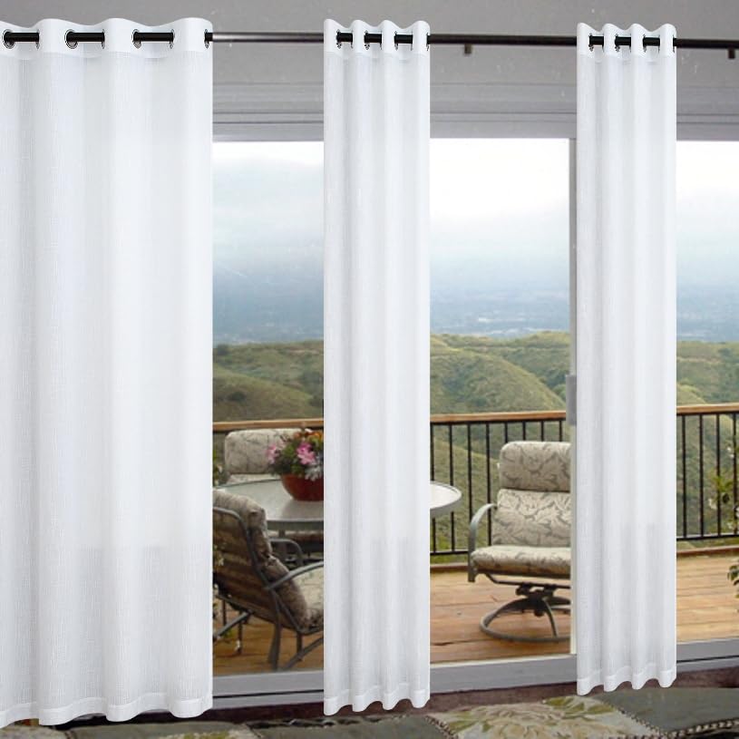 White Linen Curtains 90 Inches Long For Bedroom 2 Panel Grommet Light Filtering Drape Semi Sheer Privacy Soft Cotton Lace Textur