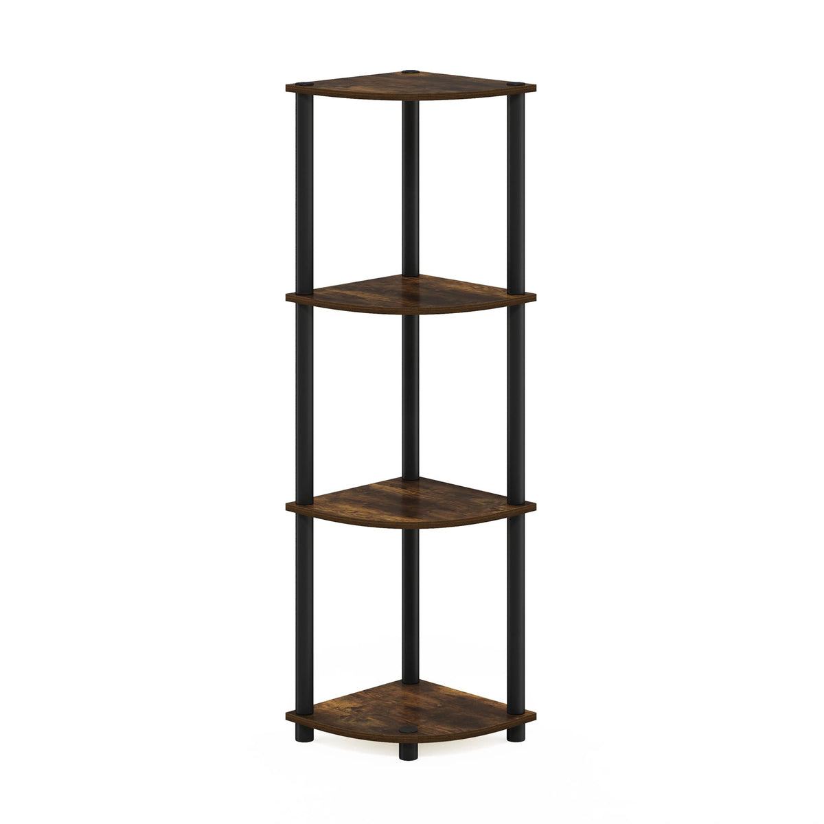 Furinno Turn-N-Tube 4-Tier Corner Display Rack Multipurpose Shelving Unit, Round, Amber Pine/Black