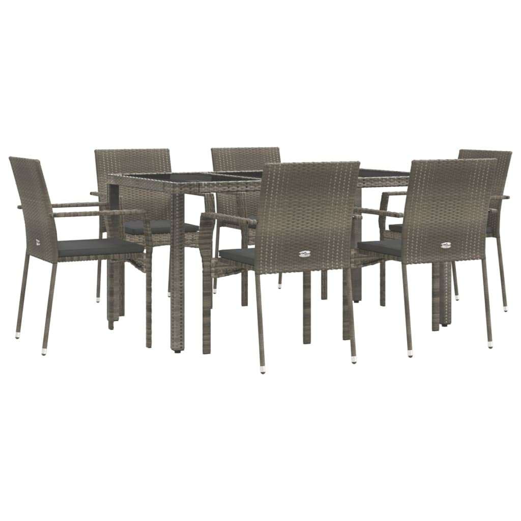 vidaXL PE Rattan 5 Piece Patio Dining Set with Cushions - Weather-Resistant & Easy-to-Clean Outdoor Furniture - Gray/Dark Gray - Modular Configurable Design - Tempered Glass Tabletop