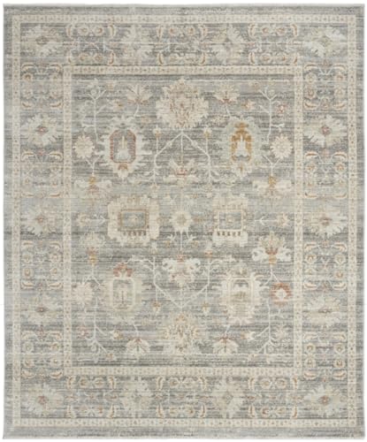 HomeRoots 533474 5 x 8 ft. Oriental Power Loom Distressed Area Rug with Fringe Beige Ivory & Gray