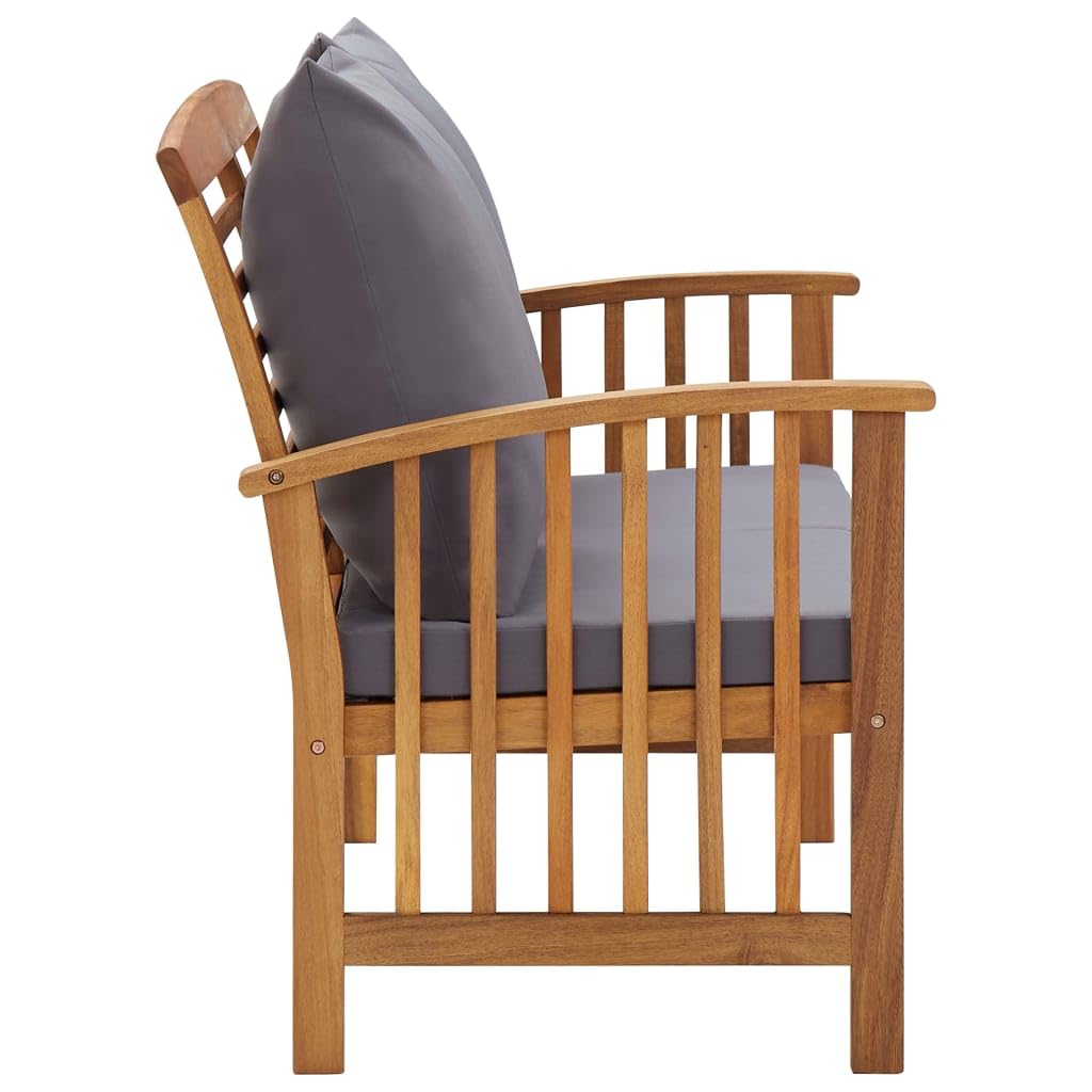 vidaXL Patio Bench with Cushions 46.9" - Comfortable Acacia Wood Outdoor Bench with Backrest and Armrests, Unique Solid Wood Grain Design, Dark Gray Cushions