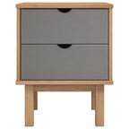 vidaXL Solid Wood Pine Bedside Cabinet - OTTA Range Brown & Gray Color with Two Drawers, Easy to Assemble Ideal for Bedroom or Living Room.