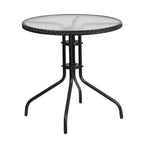 Flash Furniture Barker 28'' Round Tempered Glass Metal Table With Black Rattan Edging