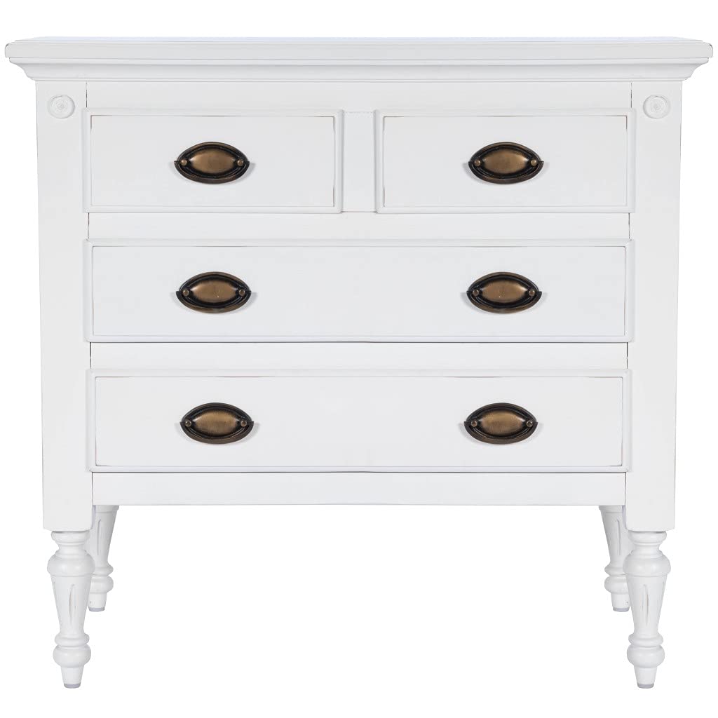 HomeRoots Mango Wood Solids, MDF, Mindi Veneer, Bronze Easterbrook White 4 Drawer Chest