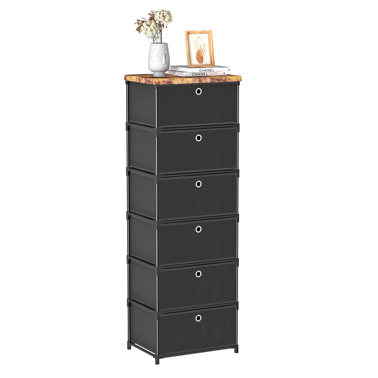 LUKYTOWER Fabric Storage Drawers Dresser and Chest of Drawers, Beautiful Small Dresser with Drawers, Sturdy 6 Drawer Dresser for