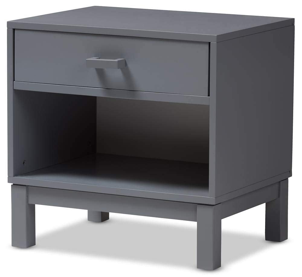 Baxton Studio Deirdre Modern and Contemporary Grey Wood 1-Drawer Nightstand Grey//Light Wood/Contemporary/Rubber Wood/MDF