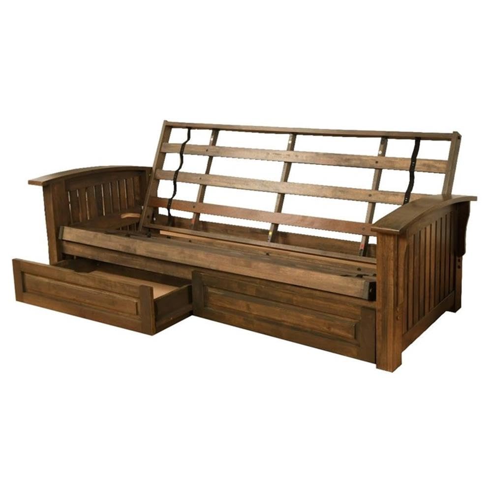 Kodiak Furniture Washington Queen Size Futon Frame only with Storage Drawers in Rustic Walnut Brown Finish