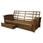 Kodiak Furniture Washington Queen Size Futon Frame only with Storage Drawers in Rustic Walnut Brown Finish