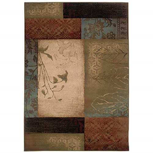 HomeRoots Polypropylene 4’ x 6’ Beige and Brown Floral Block Pattern Area Rug