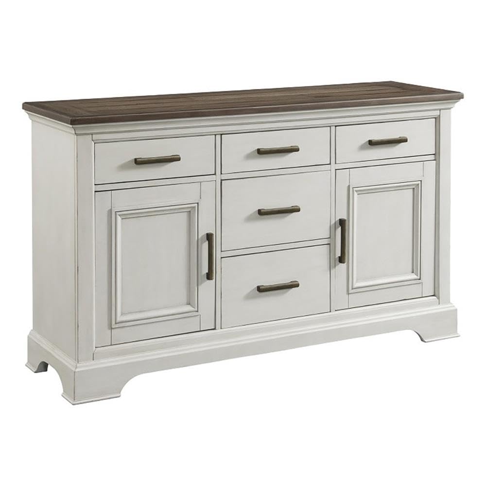 Intercon Drake 62&quot; Wide 5 Drawers and 2 Cabinets, Rustic White & French Oak Sideboards