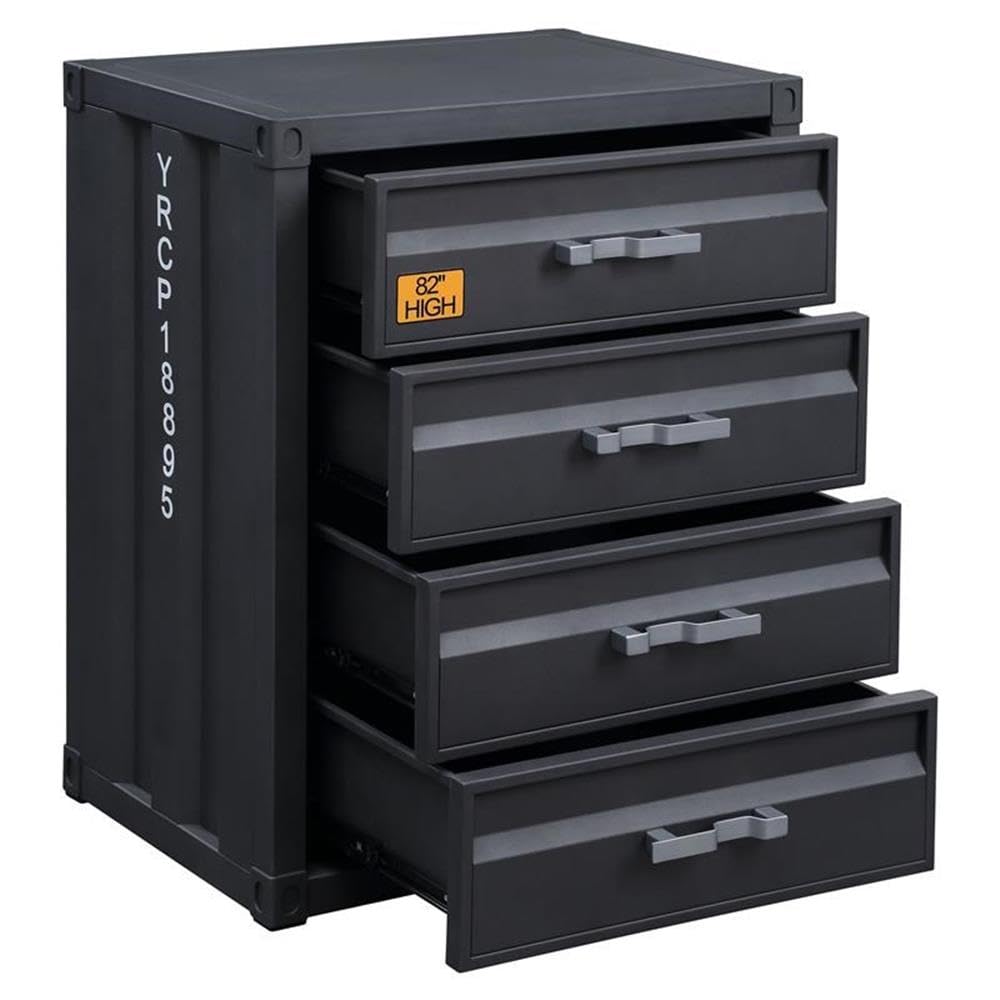 ACME Cargo Container Style Rectangular 4-Drawer Metal Chest in Gunmetal Metal